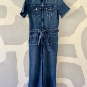 FRAME Flare De Francoise Button-Front Denim Jumpsuit